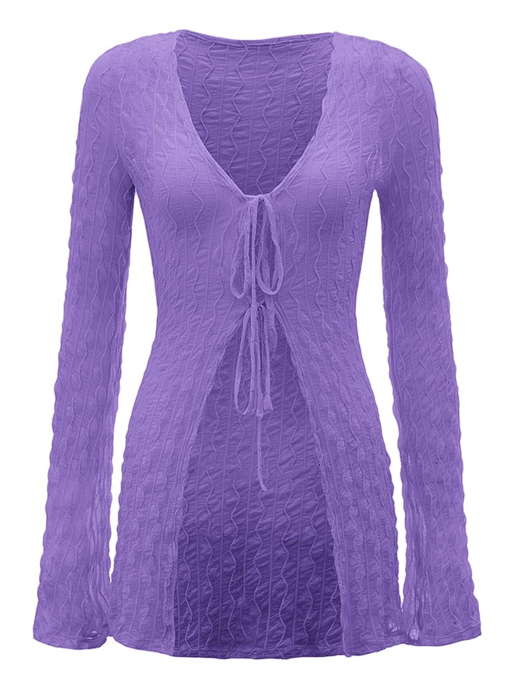90's Bell Sleeve Tie Front Wavy Sheer Cardigan